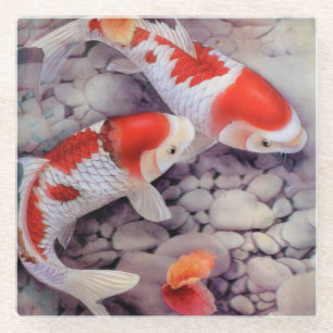 Red and White Koi Fish Pond Glazen Onderzetter