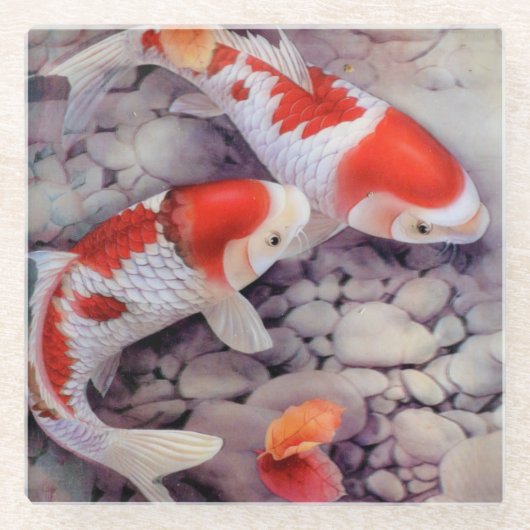Red and White Koi Fish Pond Glazen Onderzetter (Voorkant)