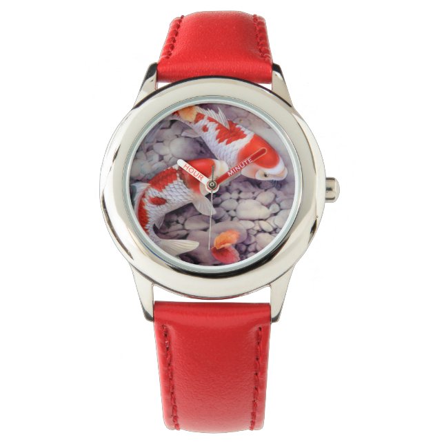 Red and White Koi Fish Pond Horloge (Voorkant)