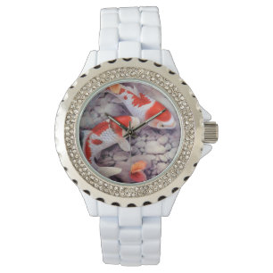 Red and White Koi Fish Pond Horloge