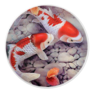 Red and White Koi Fish Pond Keramische Knop