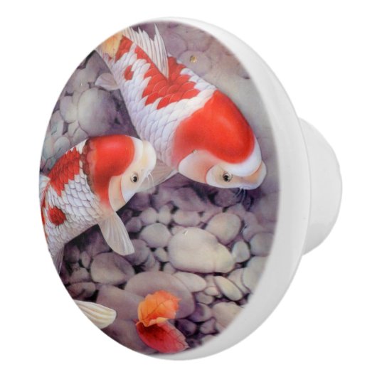 Red and White Koi Fish Pond Keramische Knop (Rechts)