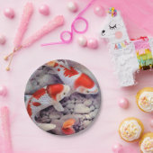 Red and White Koi Fish Pond Papieren Bordje (Feest)