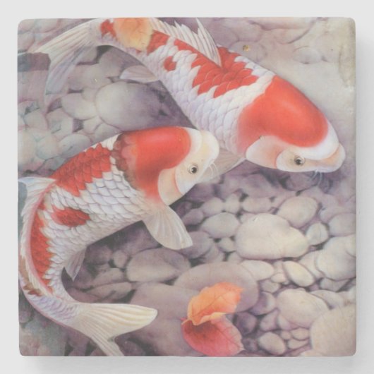 Red and White Koi Fish Pond Stenen Onderzetter (Voorkant)