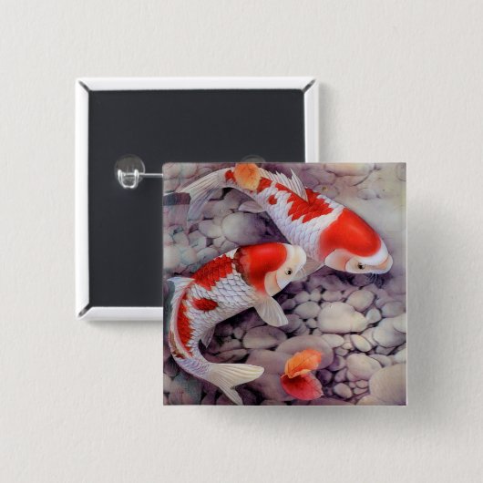Red and White Koi Fish Pond Vierkante Button 5,1 Cm (Voorkant /achterkant)