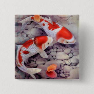 Red and White Koi Fish Pond Vierkante Button 5,1 Cm