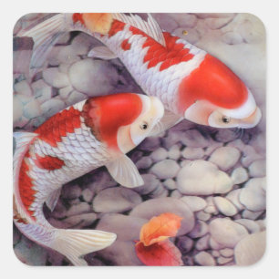 Red and White Koi Fish Pond Vierkante Sticker