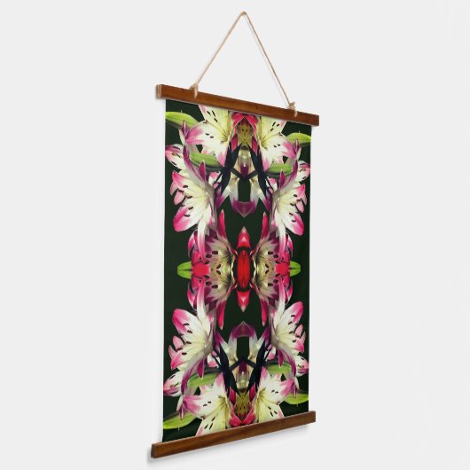 Red and White Lily Flowers Abstract Hangend Wandkleed (Gebogen)