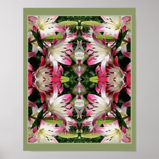 Red and White Lily Flowers Abstract Poster (Voorkant)