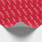 Red And White Merry Christmas Custom Text Template Cadeaupapier (Hoek)