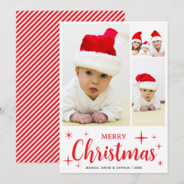 Red and White Merry Christmas Family Photo Collage Feestdagenkaart