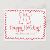 Red and White Minimalist Happy Holidays Bow Briefkaart (Voorkant)