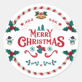 Red and White Modern Illustrative Merry Christmas  Ronde Sticker