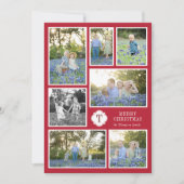 Red and White Monogramed Seven Photo Holiday Kaart (Voorkant)