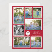 Red and White Monogramed Seven Photo Holiday Kaart (Voorkant / Achterkant)