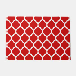 Red and White Moroccan Quatrefoil Pattern Deurmat