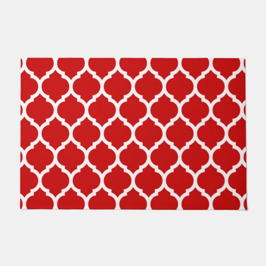 Red and White Moroccan Quatrefoil Pattern Deurmat (Voorkant)