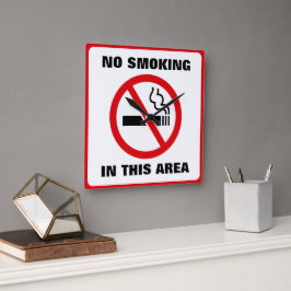 Red and White No Smoking Vierkante Klok