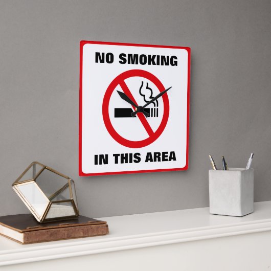 Red and White No Smoking Vierkante Klok (Kantoor)