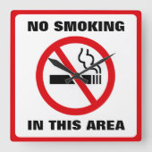 Red and White No Smoking Vierkante Klok (Voorkant)