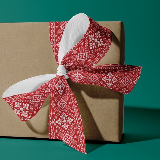 Red and White Nordic Sweater Pattern Grosgrain Lint