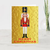 Red and White Nutcracker on Faux Gold Personalize Feestdagen Kaart (Voorkant)