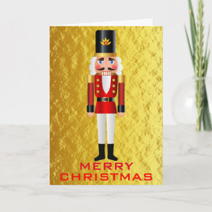 Red and White Nutcracker on Faux Gold Personalize Feestdagen Kaart