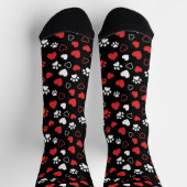 Red and White Paw Print and Heart Pattern Socks Sokken (Top)