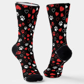 Red and White Paw Print and Heart Pattern Socks Sokken (Gebogen)