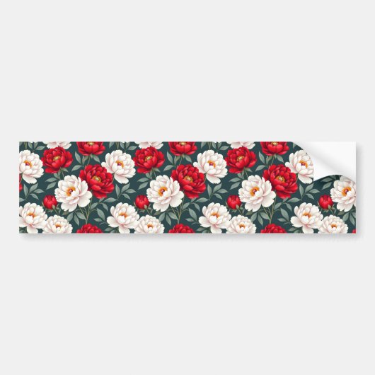Red and white peony flowers  bumpersticker (Voorkant)