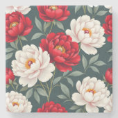 Red and white peony flowers  stenen onderzetter (Voorkant)