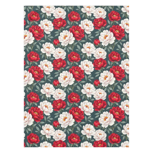 Red and white peony flowers  tafelkleed (Voorkant)