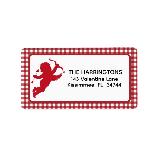 Red and White Plaid Gingham Valentine Cupid Etiket (Voorkant)