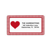Red and White Plaid Gingham Valentine Heart Etiket (Voorkant)