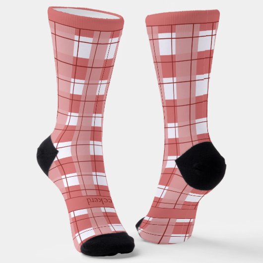 Red and White Plaid, Text on Foot Sokken (Gebogen)