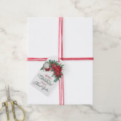 Red and White Poinsettia Bouquet Holiday Cadeaulabel (Met Touw)