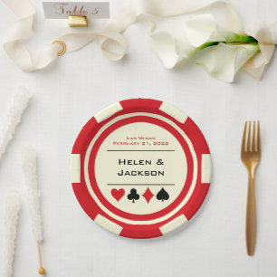 Red and White Poker Chip Las Vegas Wedding Papieren Bordje