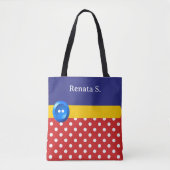 Red and White Polka Dots and Blue Button Tote Bag (Voorkant)