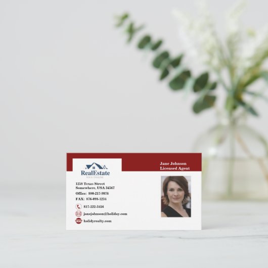 Red and White Real Estate Agent Visitekaartje (Staand voorkant)