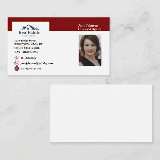 Red and White Real Estate Agent Visitekaartje (Voorkant / Achterkant)