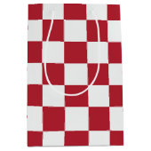 Red and White Retro Check Holiday Medium Cadeauzakje (Voorkant)