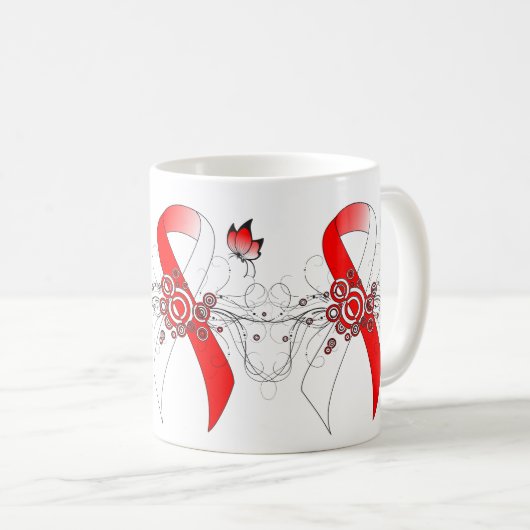 Red and White Ribbon with Butterfly Coffee Mug Koffiemok (Voorkant rechts)