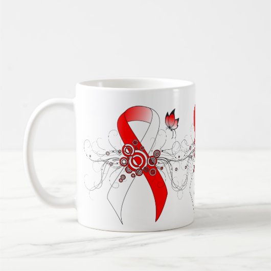 Red and White Ribbon with Butterfly Coffee Mug Koffiemok (Links)