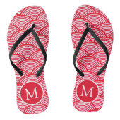 Red and White Scallop Pattern Monogram Teenslippers (Voetbed)