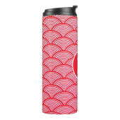 Red and White Scallop Pattern Monogram Thermosbeker (Gedraaid links)