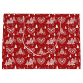 Red and White Scandinavian Heart & Christmas Tree Groot Cadeauzakje (Voorkant)