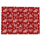 Red and White Scandinavian Heart & Christmas Tree Groot Cadeauzakje (Achterkant)