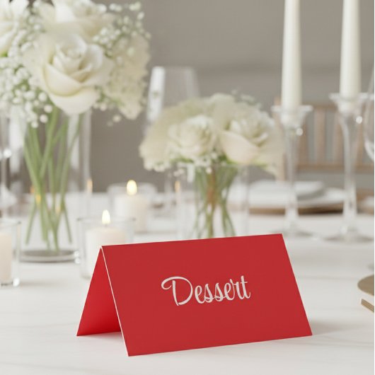 Red and White Script Dessert Buffet Table Card Kaart
