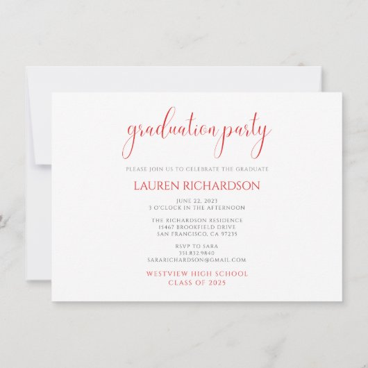 Red and White Simple Photo Graduparty Kaart (Achterkant)