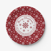 Red And White Snowflakes Custom Christmas Party Papieren Bordje (Voorkant)